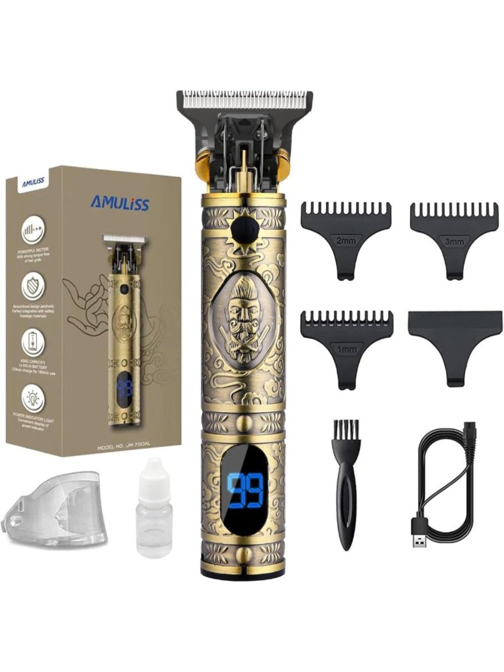 Vintage Professional Beard Trimmer for Men, Zero Gap Hair Clipper, Grooming Tool